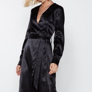 Silky black wrap dress for all sexy business